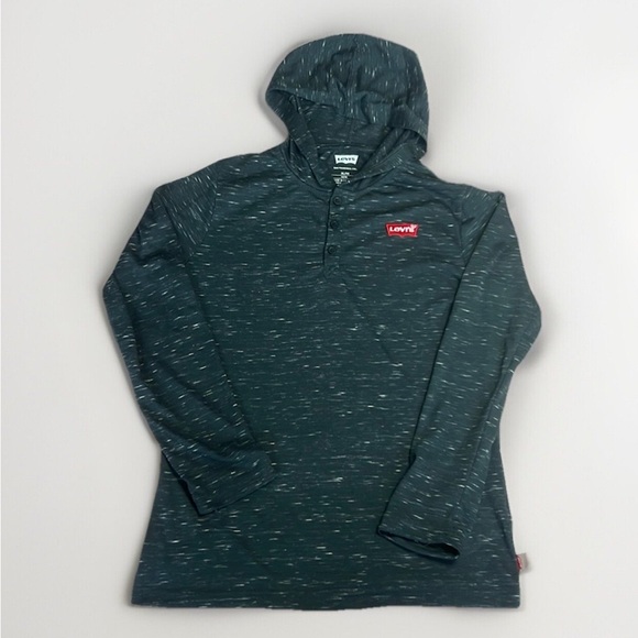 Levi’s Henley Hoodie with embroidered logo and tag. Grey heathered colour. Sz XL - Picture 1 of 5